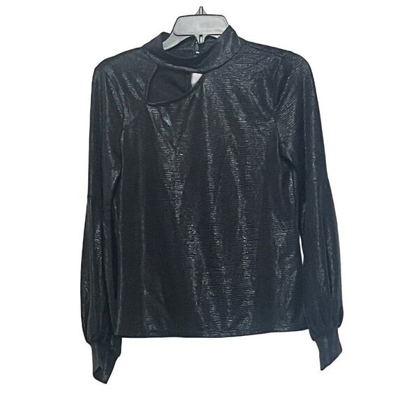 Halogen Women’s Metallic Cutout Mock Neck Top in Rich Black, Sz. S - Picture 10 of 12